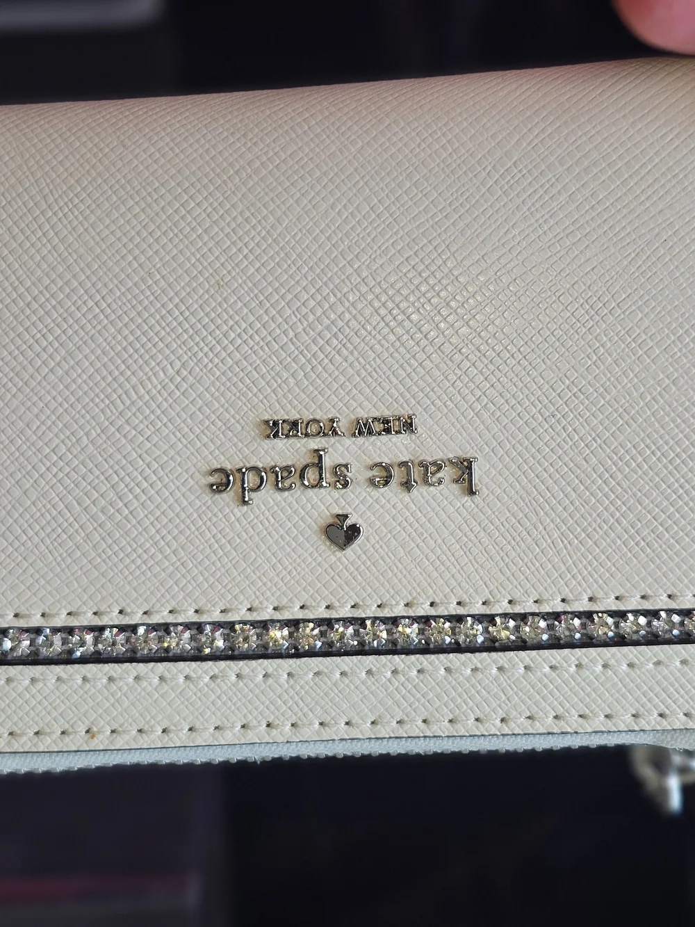 kate spade White Leather Wallet with Crystal-Trim Accent